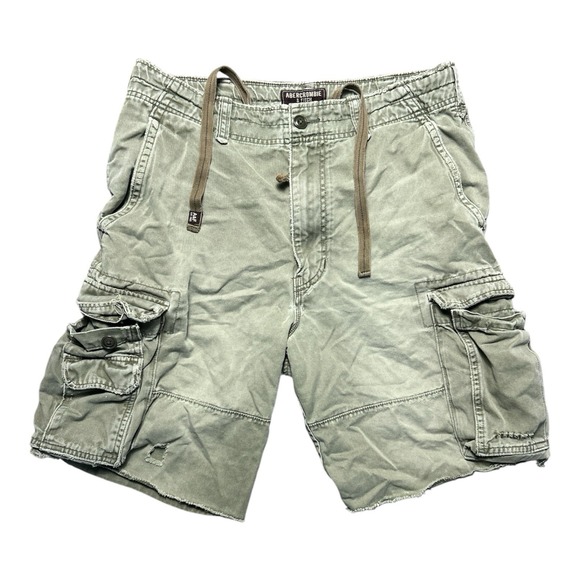 Abercrombie Fitch Shorts 33 Green Vintage Fatigue Fade Distressed Drawstring Y2K - Picture 1 of 11